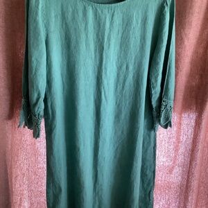 Valentina Naldi 100%Linen Shift Dress Womens Seafoam Green Crochet Trim Italy S